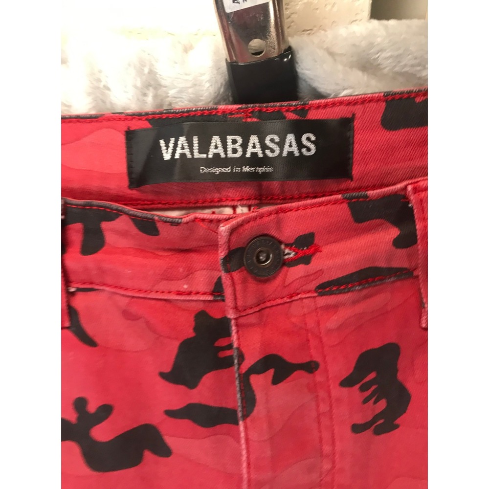 Valabasas Red Camo Carpenter Jeans Mens Flare Leg Raw Hem Streetwear Denim 35x39 - Picture 4 of 16